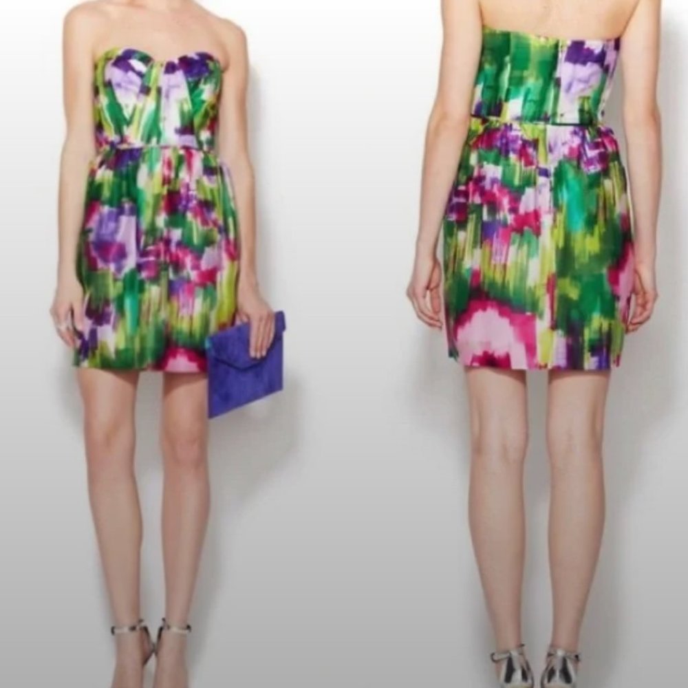 Multi-colored watercolor, Shoshanna, Size 0, Strapless Sweetheart,  Minidress